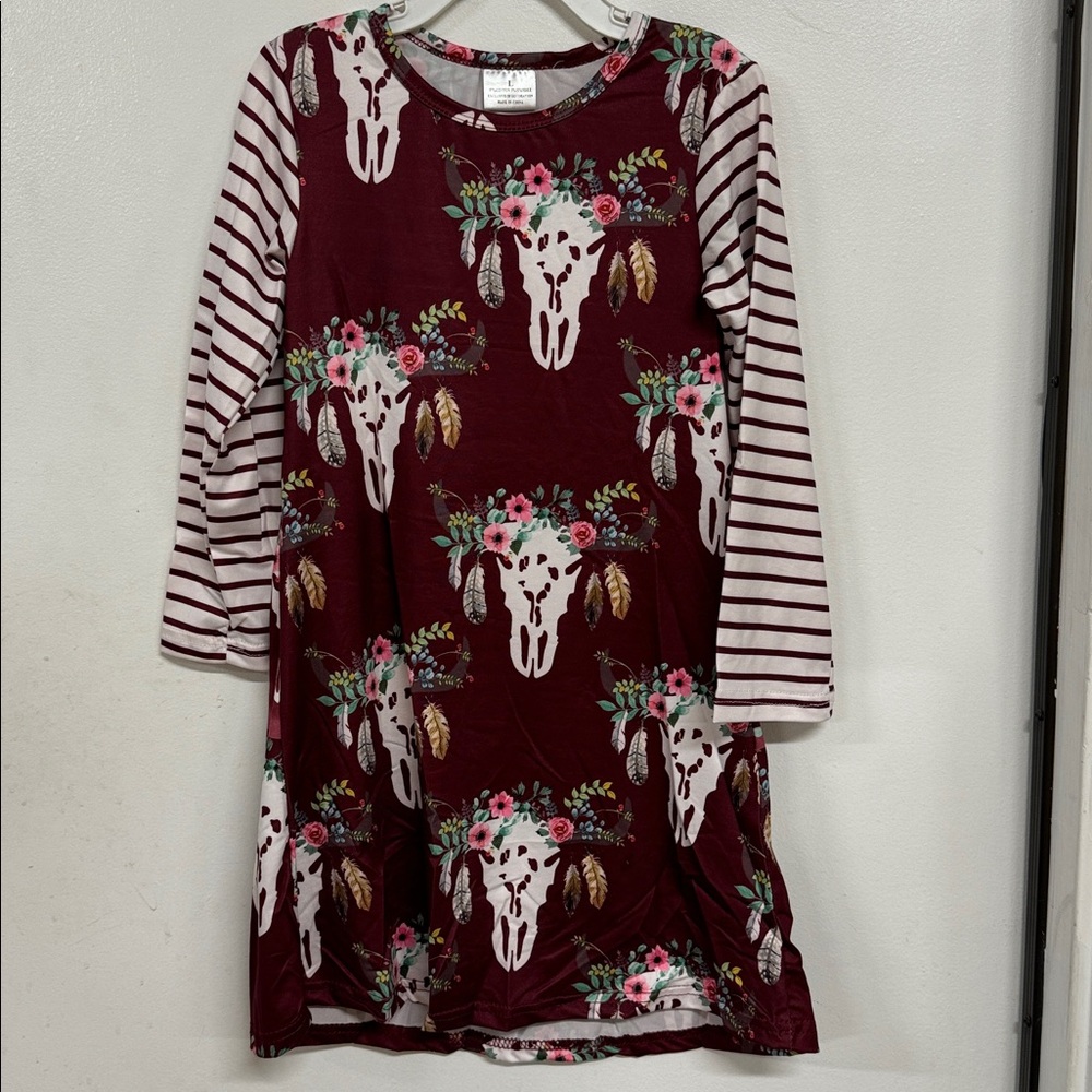 Little Girls Toddler Kids Christmas deer floral stripe long sleeve girl dress